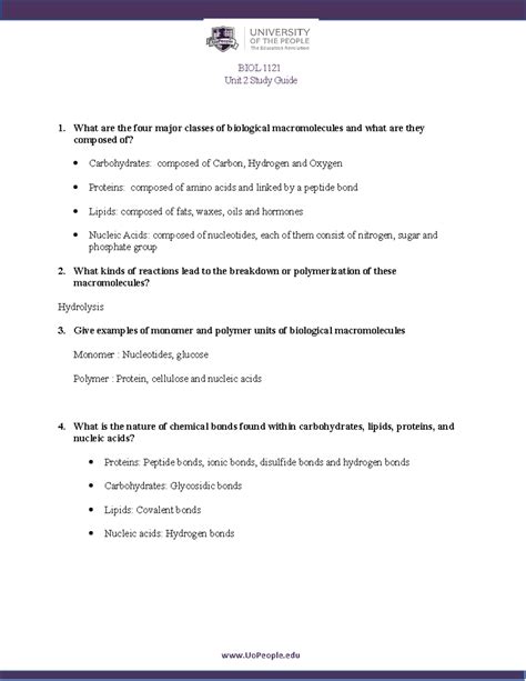 Biol Unit Study Guide Answers Biol Unit Study Guide