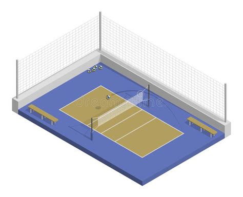 Isometric Volleyball Court With Net Parquet Floor And Markings Lines