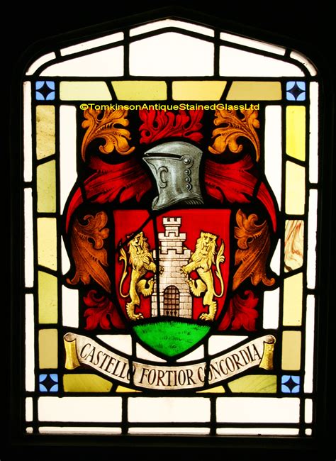 Ref Ed329 2 Edwardian Stained Glass Windows Armorial ~ Heraldic ~ Coat Of Arms Tomkinson