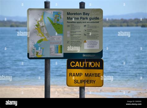 Boat Ramp Signs At Banksia Beach Bribie Island Queensland Australia