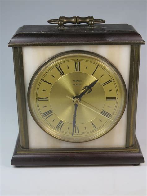 VINTAGE METAMEC MANTEL CLOCK Wooden And Faux Marble Case Kienzle Quartz