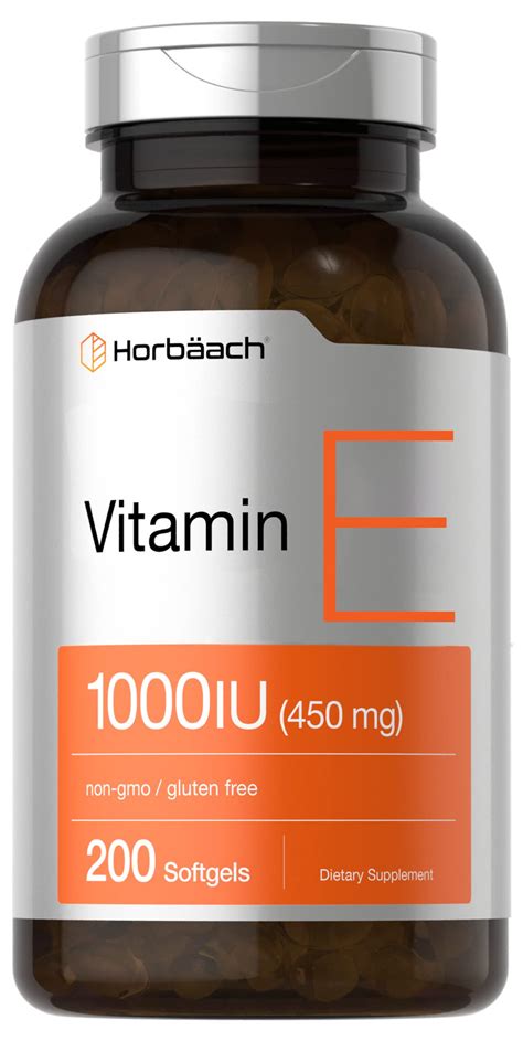 Horbaach Vitamin E 1000 IU Softgel Capsules 200 Count Non GMO Gluten