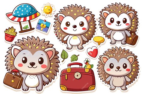 Cute cartoon hedgehog characters with luggage and hearts isolated on white background | Premium ...