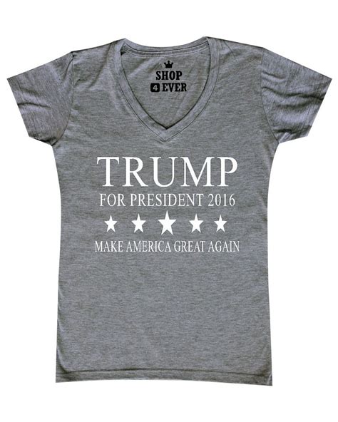 White Trump President 2016 Womens V Neck T Shirt Make America Great