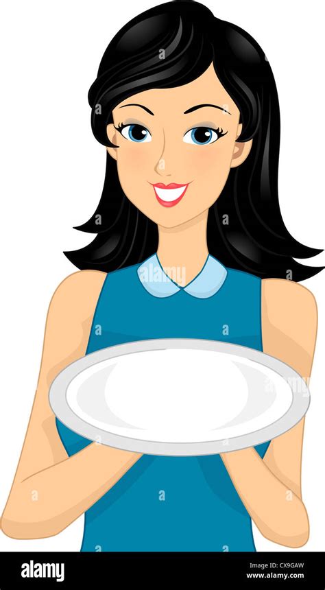 Illustration Of A Woman Holding An Empty Plate Stock Photo Alamy