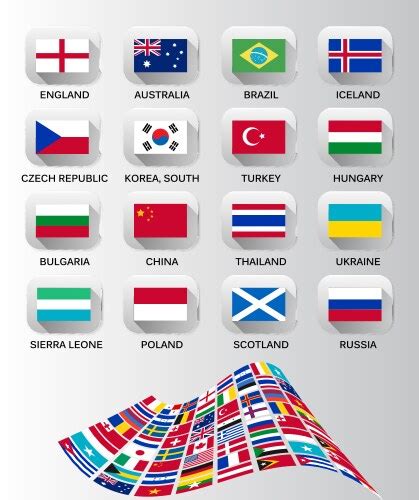 Simple Color Curved Flags Of Different Country Vector Image