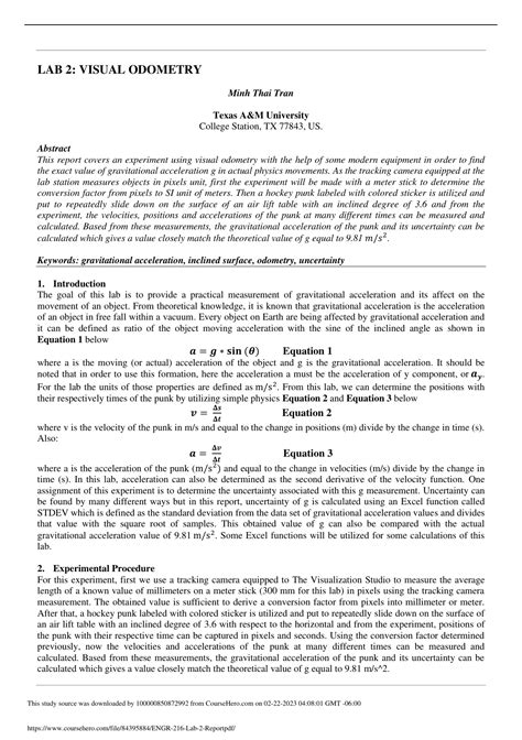 ENGR 216 LAB 2 VISUAL ODOMETRY Report Texas A M University ENGR 216