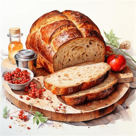 Premium Ai Image Watercolor Loaf Of Bread