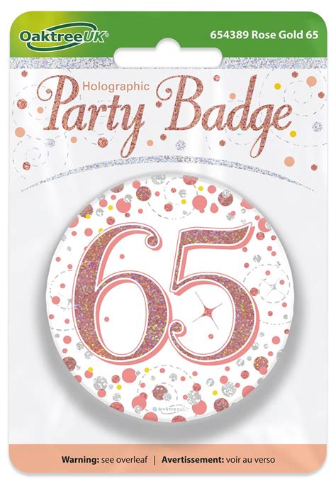 Oaktree 3inch Badge 65th Birthday Sparkling Fizz Rose Gold