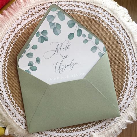 Pc Sage Gren Envelope Wedding Envelope Liner Sage Green