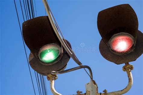 Rusty Traffic Lights Railroad Isolated White Stock Photos Free