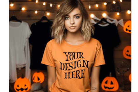 Halloween Orange T-shirt Model Mockup Graphic by KrittaGrafik ...