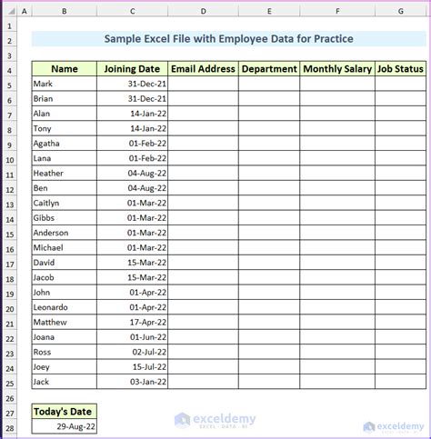 Sample Excel File with Employee Data for Practice - ExcelDemy