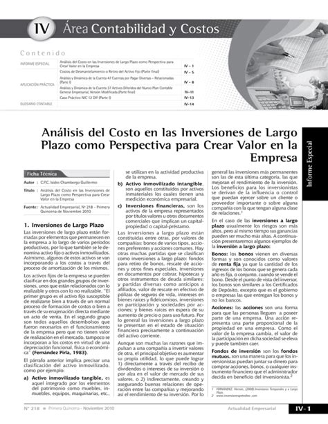 IV Análisis del Costo en las Inversiones de Largo Plazo como