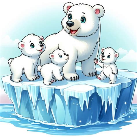 Premium Photo A Polar Bear And Her Cubs On The Edge Of An Ice Floe