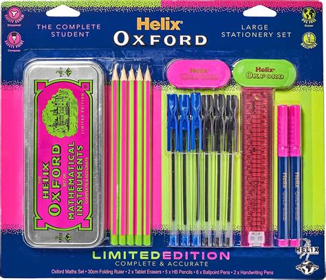 Helix Oxford Clash Stationery Set Pink Includes Maths Set Pens