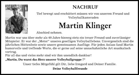 Traueranzeigen Von Martin Klinger Augsburger Allgemeine Zeitung