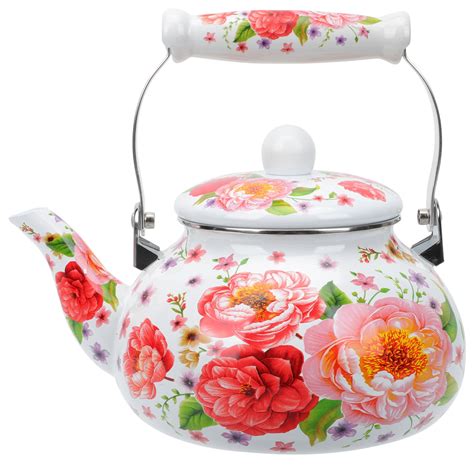 Nuolux Kettle Tea Teapot Enamel Water Pot Stovetop Floral Kettles