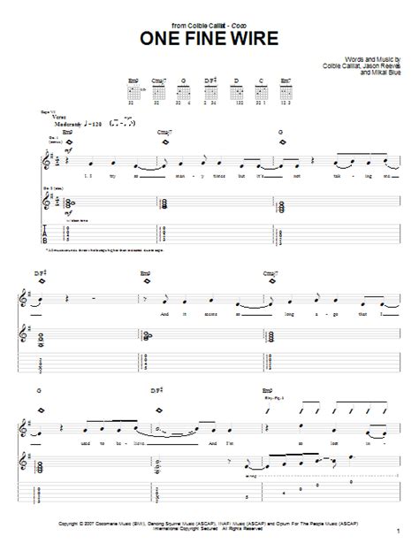 Colbie Caillat One Fine Wire Sheet Music Pdf Notes Chords Pop