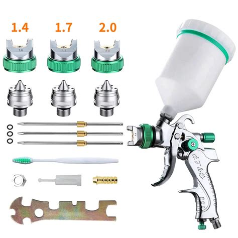 Hvlp Gravity Feed Air Spray Gun 3 Nozzles 1 4mm 1 7mm 2 0mm With 600cc Png