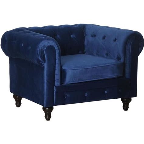 Fauteuil Chesterfield Velours Aliza Bleu Marine Cdiscount Maison