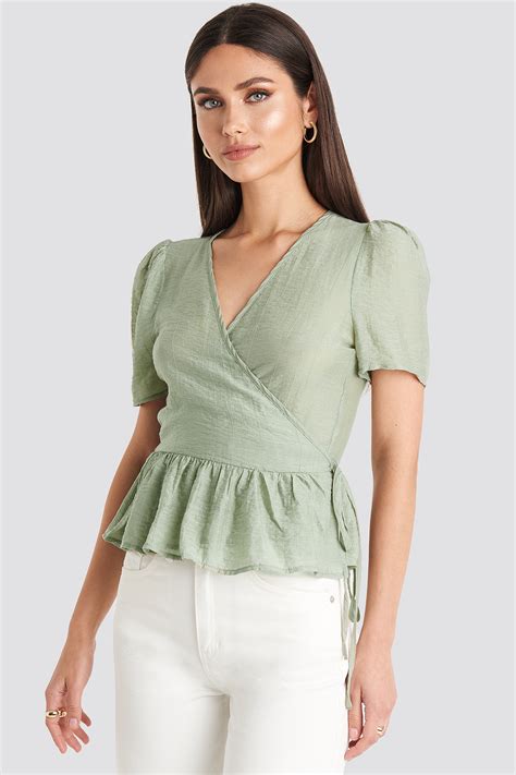 Flounce Overlap Blouse Light Khaki Na Kd