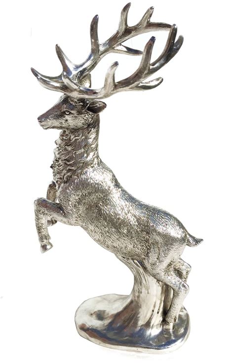 Silver Standing Reindeer Stag Figure Statue Ornament Xmas Christmas