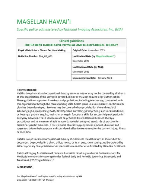 Fillable Online NIA Clinical Guidelines For Medical Necessity Review