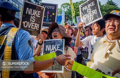 Anti Nuclear Demonstration In The Center Of Town Near The Headquarters