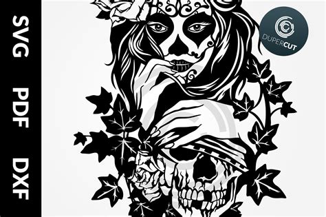 Svg Pdf Dxf Female Sugar Skull Papercutting Template