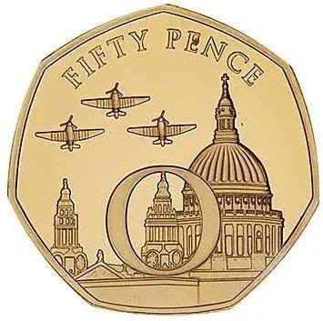 50 Pence Elizabeth II VE Day Spitfires Over Cathedral Gold Proof