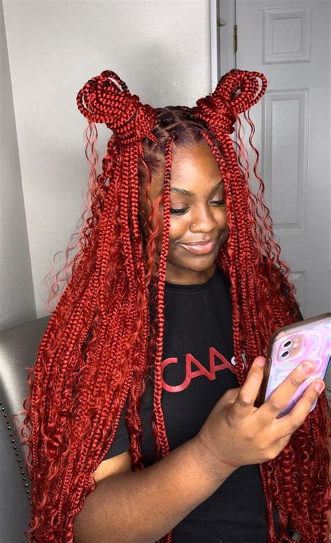 Red Bohemian Braids In 2024 Baddie Hairstyles Bohemian Braids Dyed Hair