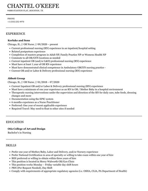 Ob Nurse Resume Samples Velvet Jobs