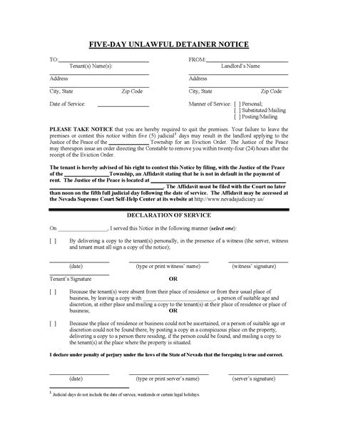 Free Nevada 5 Day Notice To Quit Unlawful Detainer Pdf