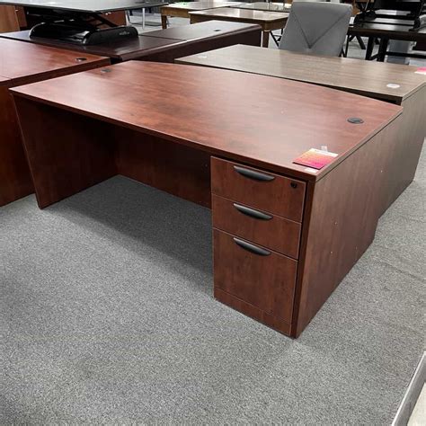 Cherry And Black Bow Front Desk With One Pedestal Office