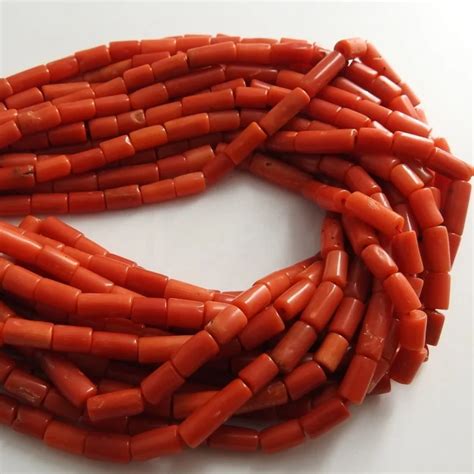 Italian Red Coral Smooth Tubes Shape Beads Drum Cylinder Handmade Loose