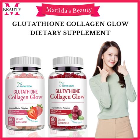 Nature Glow Glutathione Collagen Glow Anti Aging Whitening Skin Vitamins Gummies Strawberry