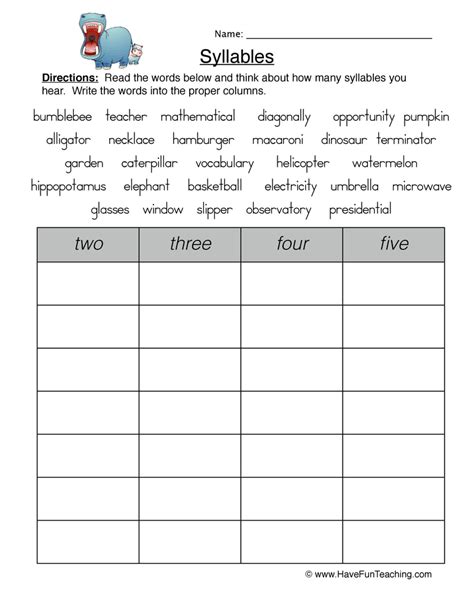 Free Syllable Worksheets