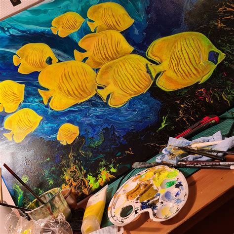 Yellow Fish Painting Handmade Unique Origina - Etsy