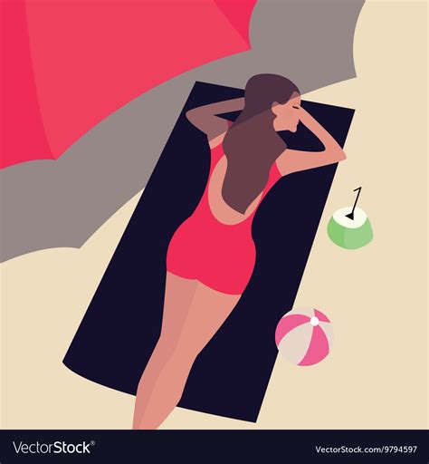 Girl Woman Lying At Beach Sand Sun Tanning Under Vector Image