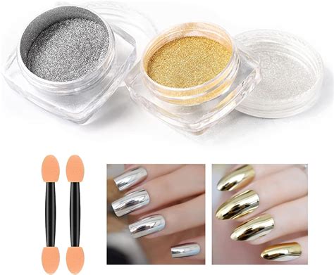 Amazon 2 Pcs Gold Silver Chrome Nail Powder Nail Art Mirror