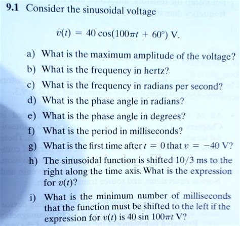 SOLVED 9 1 Consider the sinusoidal voltage v t 40 cos 2Ïft 609