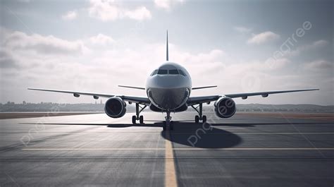 D Render Of A Commercial Aircraft Parked On The Runway Background