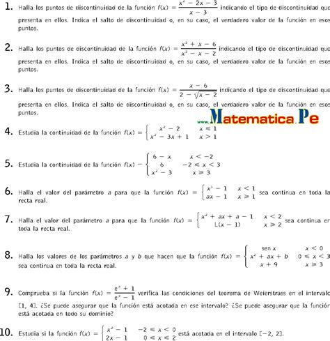 L Mites Y Continuidad De Funciones Ejercicios Resueltos Matematicas