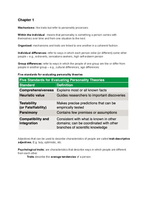 Personality Lectures And Chapter Notes Up To First Midterm Chapter