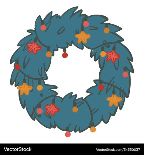 Christmas pine branches wreath with garlands and Vector Image