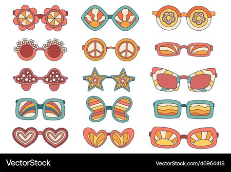 Set Of Groovy Sunglasses Collection Of Stylish Vector Image