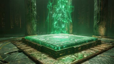 A Mystical Emerald Tablet Rests upon a Golden Podium Adorned with ...