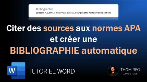 Créer Une Bibliographie Automatique Aux Normes Apa Dans Word Tutoriel