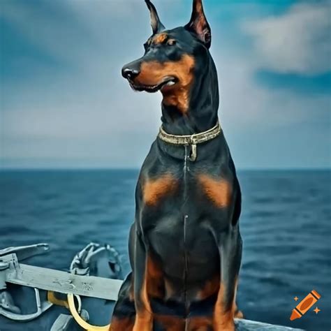 Doberman Captain On The Deck Of A World War Ii Warship On Craiyon